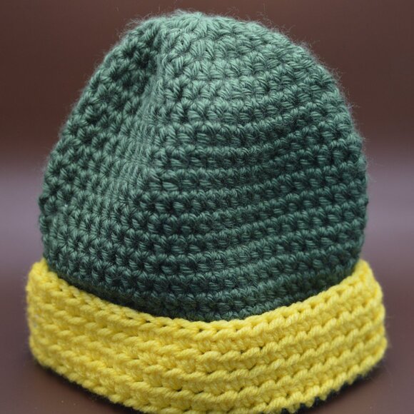 Green Crochet Homemade Hat with Yellow Brim - Picture 2 of 3